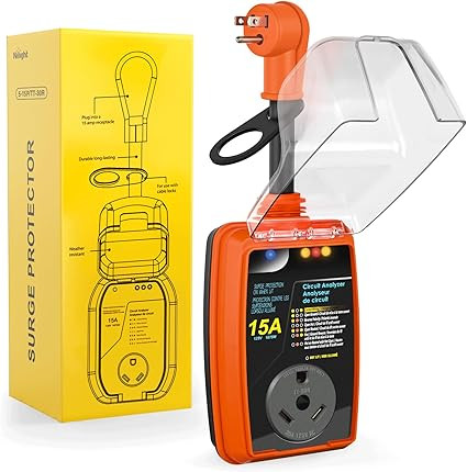 Nilight 15 to 30 Amp RV Surge Protector Power Adapter 2100 Joules Voltage Monitor 5-15P to TT-30R Converter 125V/1875W Waterproof Circuit Analyzer with Extension Cord for Camper Travel Trailer
