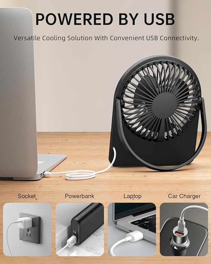 Portable Table Desktop Fans with Strong Wind Ultra Quiet 3 Speeds and 180° Tilt Folding, Mini Personal Cooling Essentials For Office Home Bedroom Dorm Kitchen Black